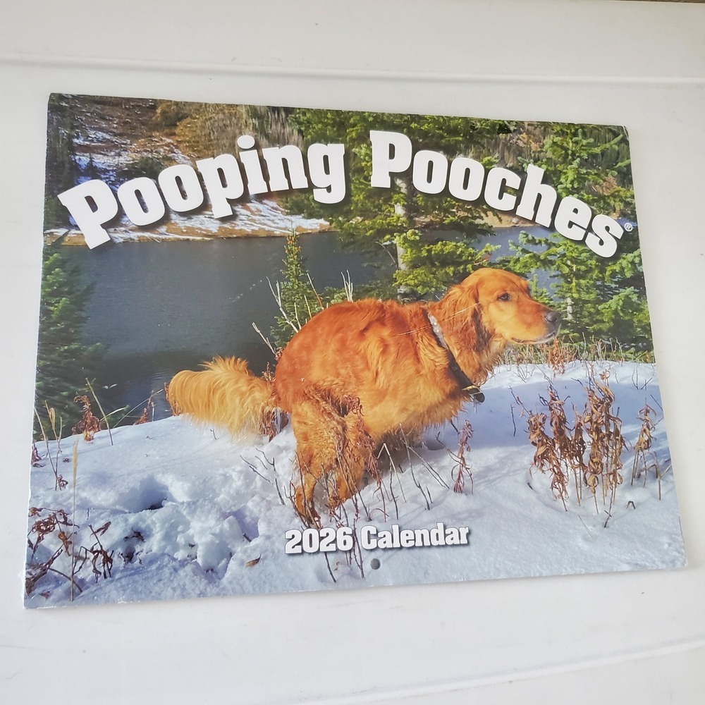Pooping Pooches 2026 Wall Calendar Funny Dog Gag Gift White Elephant Humor